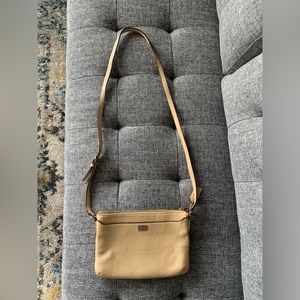 Small tan leather handbag